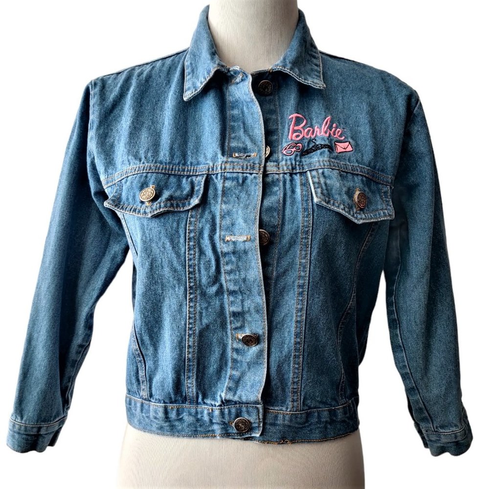 Jerry Leigh Mattel Barbie Jr Womens Vintage 1995 Pink Embroidered Denim Jacket M
